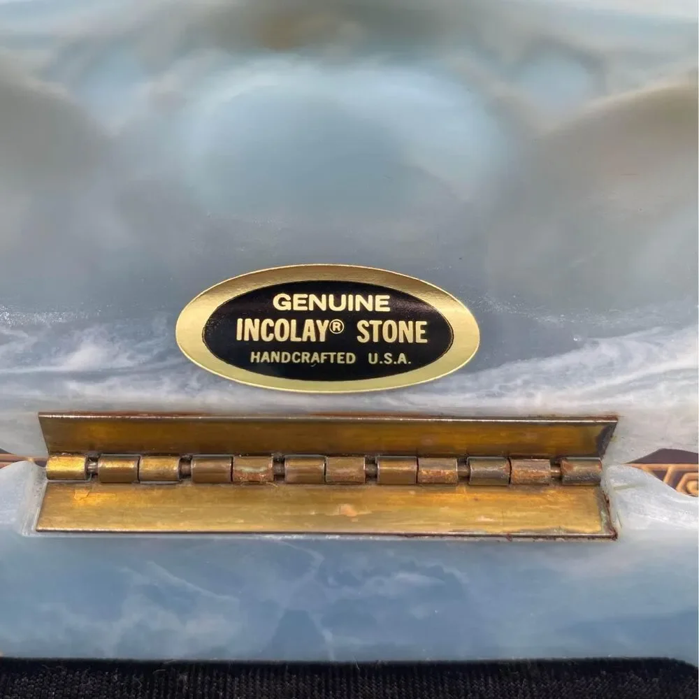 Incolay - Handcraft Genuine Light Blue Stone Box, Rose & Bows